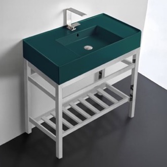 Console Bathroom Sink Green Console Sink With Chrome Base, Modern, 32